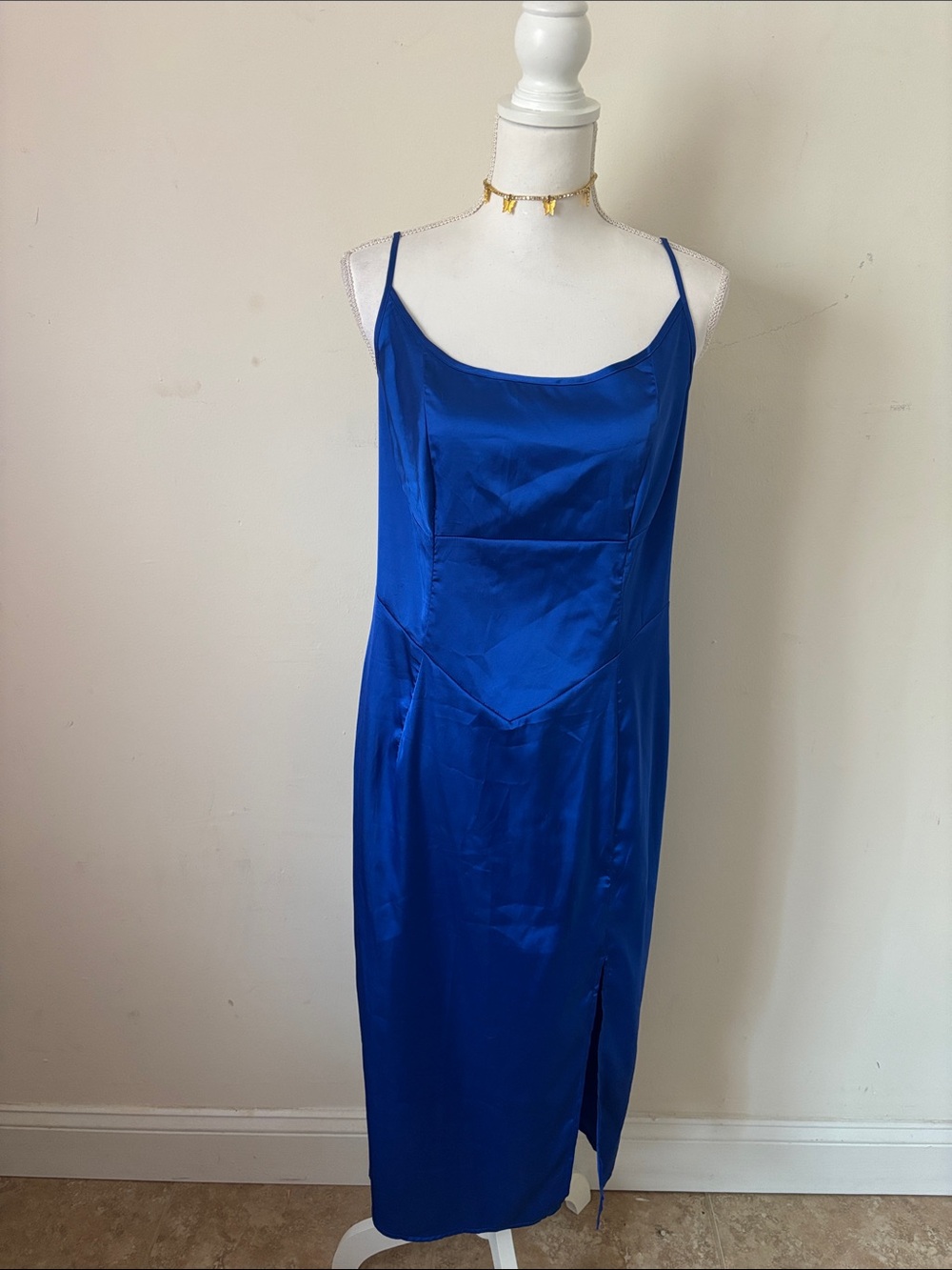 SHEIN Royal Blue Satin Slip Midi Dress
